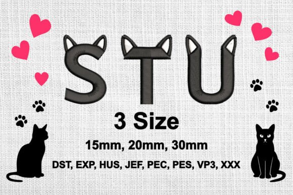 Cat Ears Embroidery Font Alphabet S T U