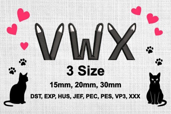 Cat Ears Embroidery Font Alphabet V W X