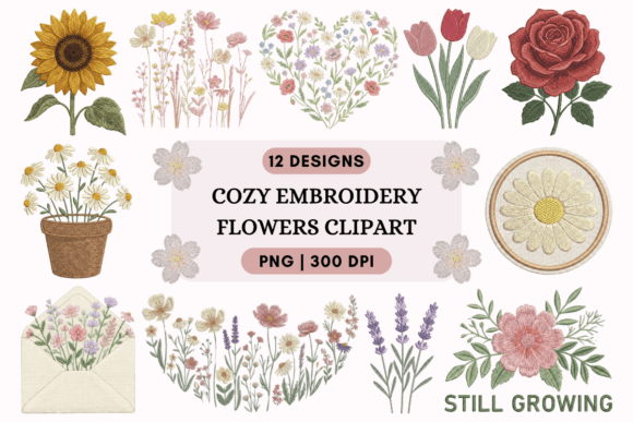 Cozy Embroidery Flowers Clipart PNG Review