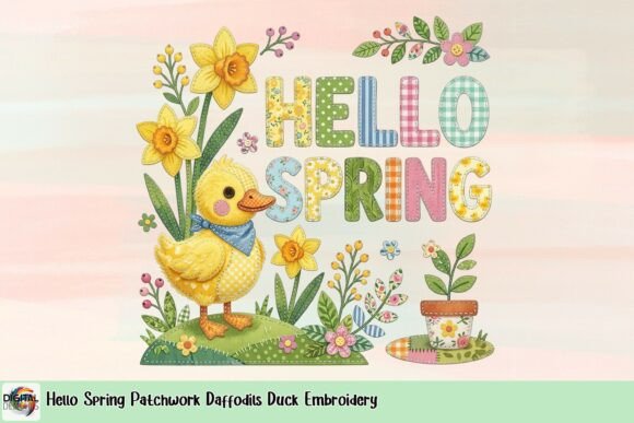 Hello Spring Patchwork Daffodils Duck Embroidery