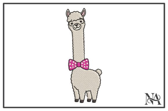 Llama with Pink Bow Tie Embroidery
