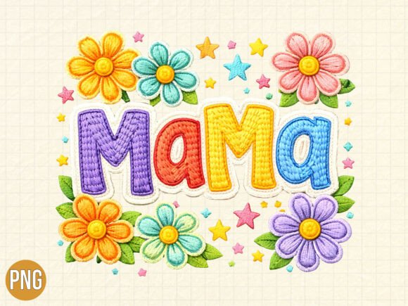 Mama Flower Patch Embroidery Design PNG