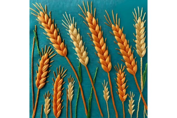 Reviewing Background with Embroidery Wheat Ear for Gifts